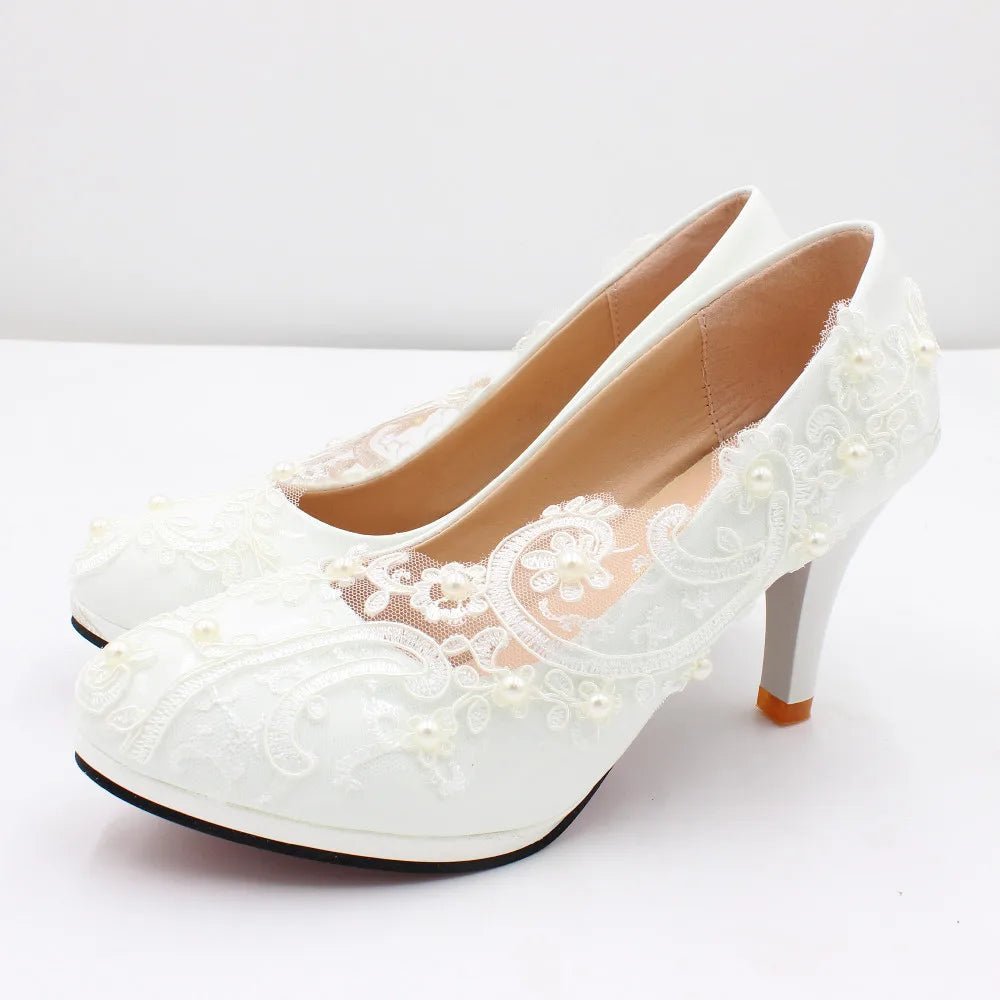 Elegant Large Size Bridal Shoes in White Lace for Comfort