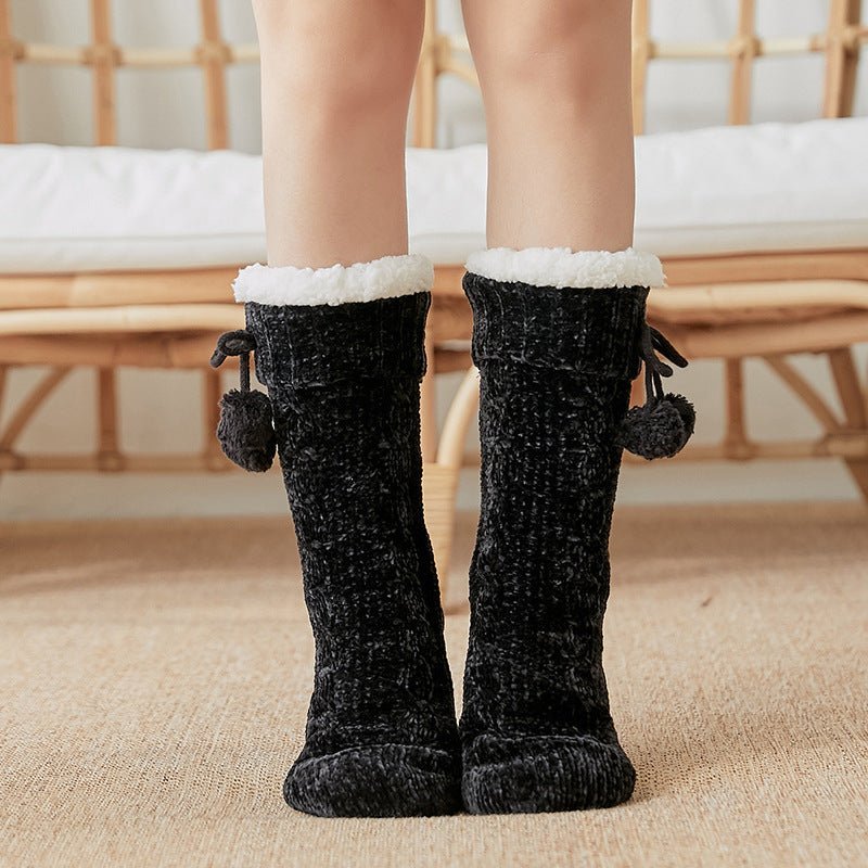 Cozy Winter Leg Warmers - Soft Chenille with Cute Fur Balls