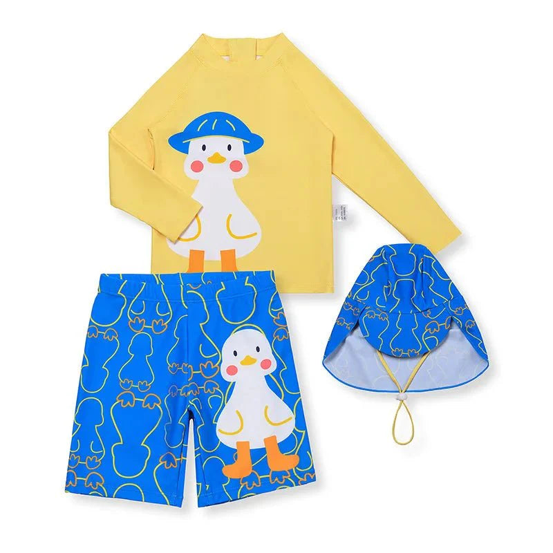 Boys UPF 50 Swimwear - Long Sleeve Quick-Dry Suit & Cap