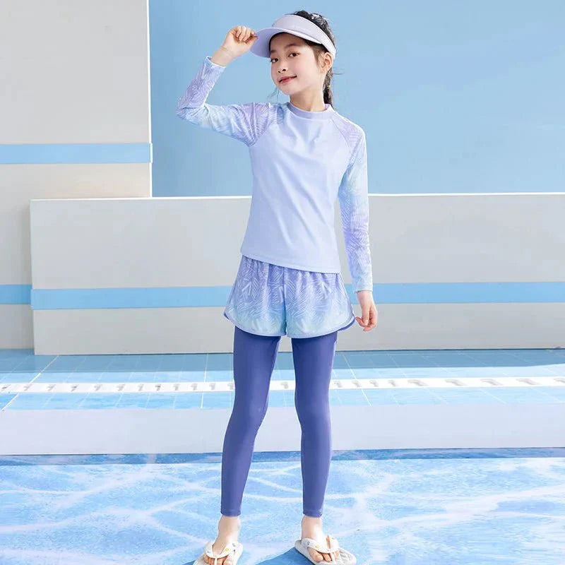 Girls Long Sleeve Swimsuit - UV Protection Two-Piece Set