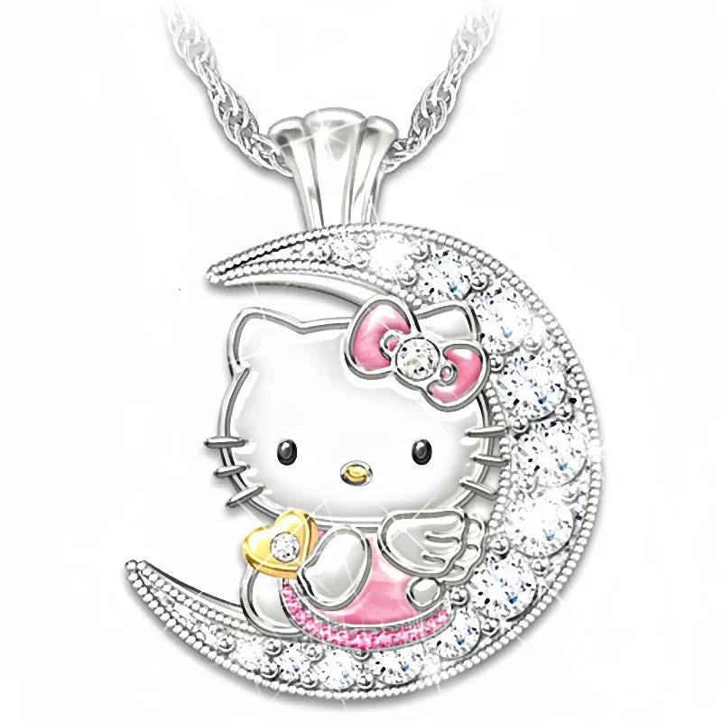 Hello Kitty Crescent Moon Pendant Necklace - Sweet Valentine's Gift for Kids & Girls