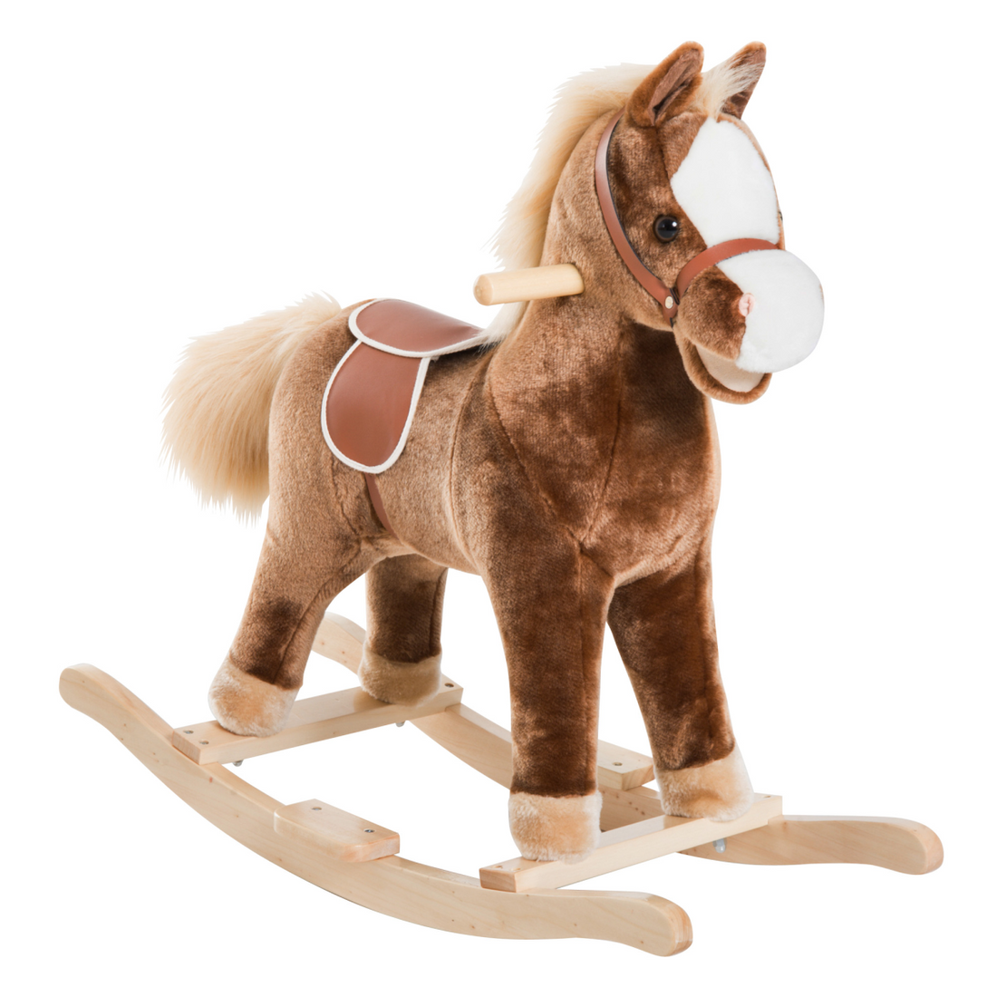 Kids Rocking Horse - Plush Ride-On Toy with Wooden Base, Safe Fun