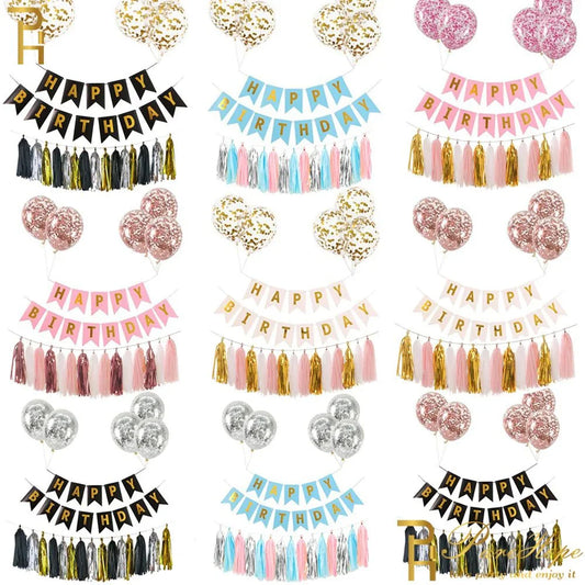 10-Piece Rose Gold Party Decorations Set with Balloons, & Tassels