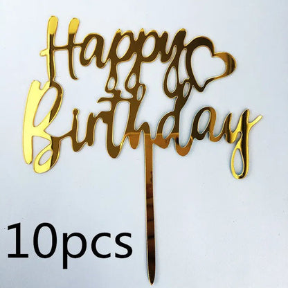 10 Pcs 36 Styles Happy Birthday Cake Topper Pink Gold Acrylic Cake Toppers Baby Shower Party - Cake Pops Parties