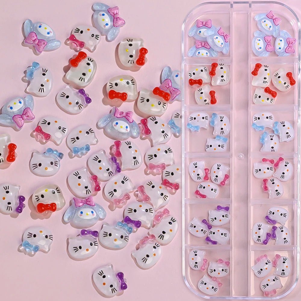 12Grid Sanrio Nail Charms 3D Kuromi Cinnamoroll Hello Kitty Set - Cake Pops Parties