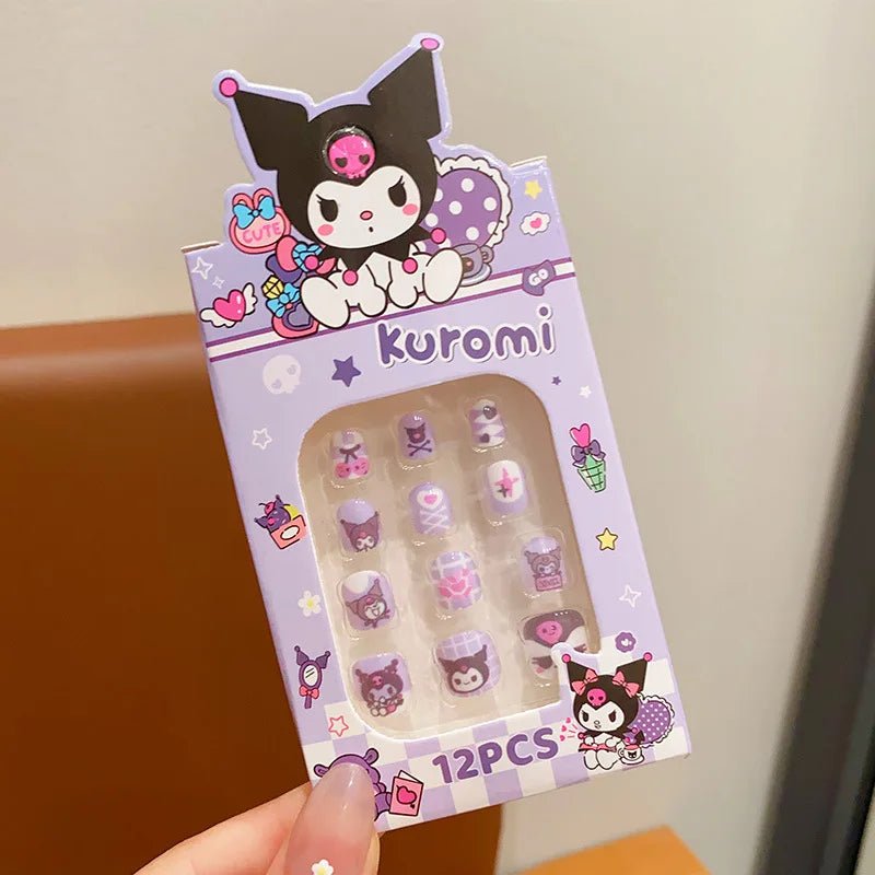 12Pcs Hello Kitty Kuromi Press - On Nails Kids Pink Square Kit - Cake Pops Parties