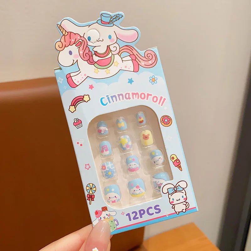 12Pcs Hello Kitty Kuromi Press - On Nails Kids Pink Square Kit - Cake Pops Parties