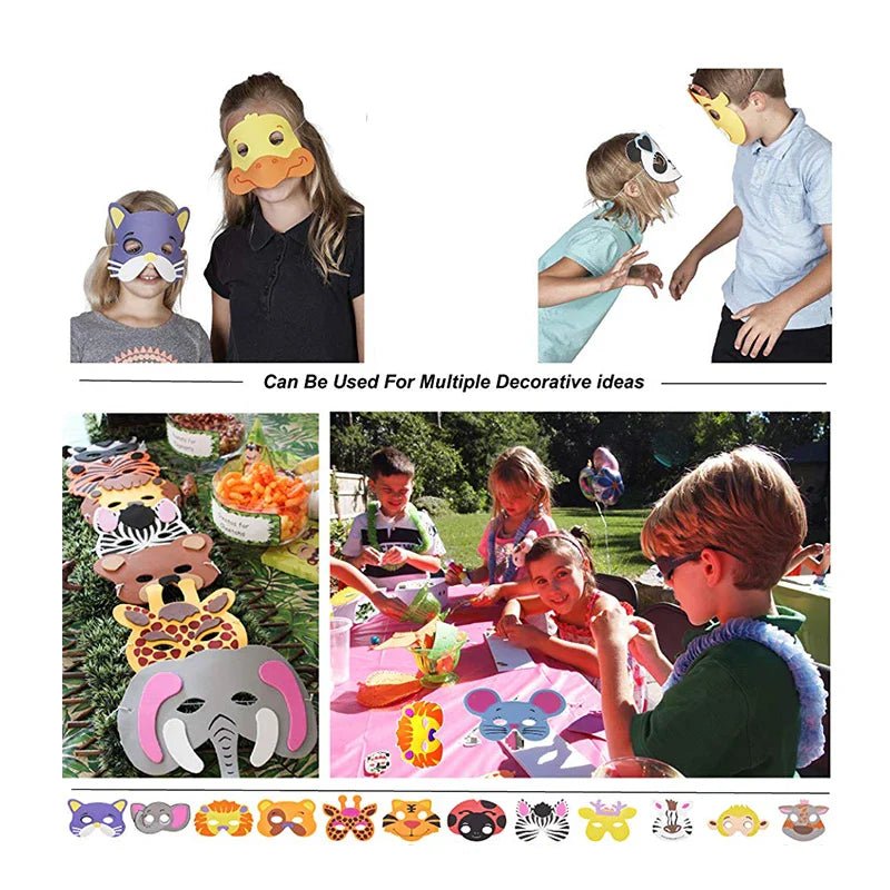 12pcs Jungle Safari Animal Foam Masks Set - Cake Pops Parties