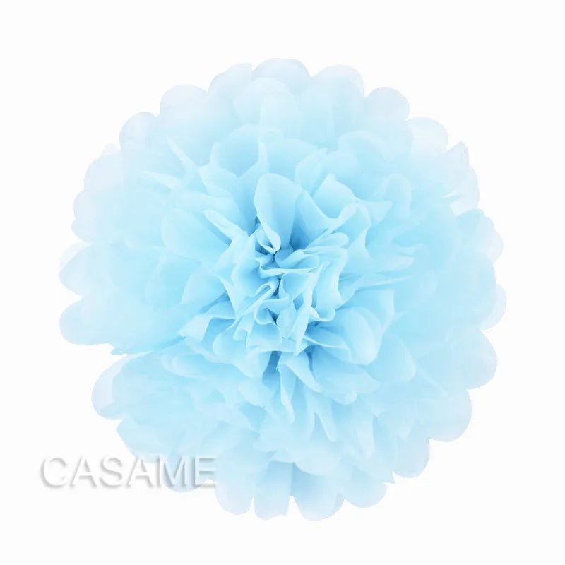 Faron's assortment of 15Cm tissue paper pom poms, great for brightening up any party or nursery.