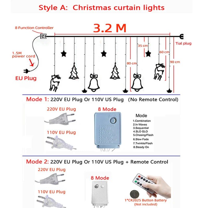32M LED Christmas Curtain Lights 8 Modes - Cake Pops Parties