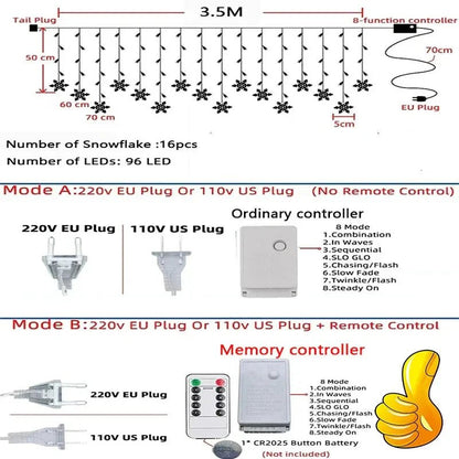 35M LED Snowflake Curtain String Lights - Cake Pops Parties