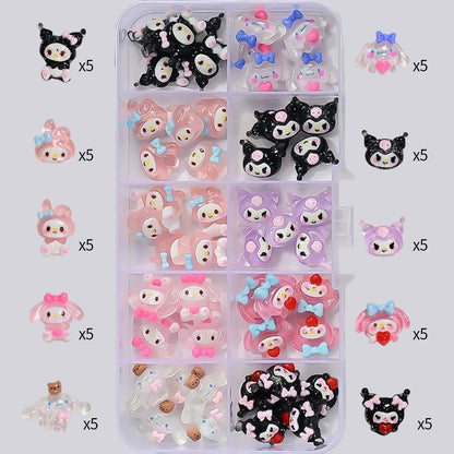 50PC Kuromi Hello Kitty 3D Nail Charms Resin Anime Accessories - Cake Pops Parties
