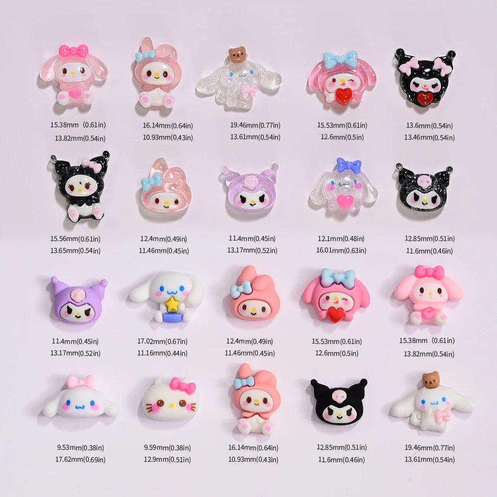 50PC Kuromi Hello Kitty 3D Nail Charms Resin Anime Accessories - Cake Pops Parties