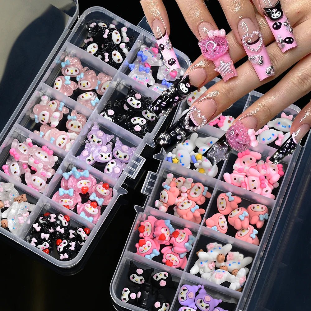 50PC Kuromi Hello Kitty 3D Nail Charms Resin Anime Accessories - Cake Pops Parties