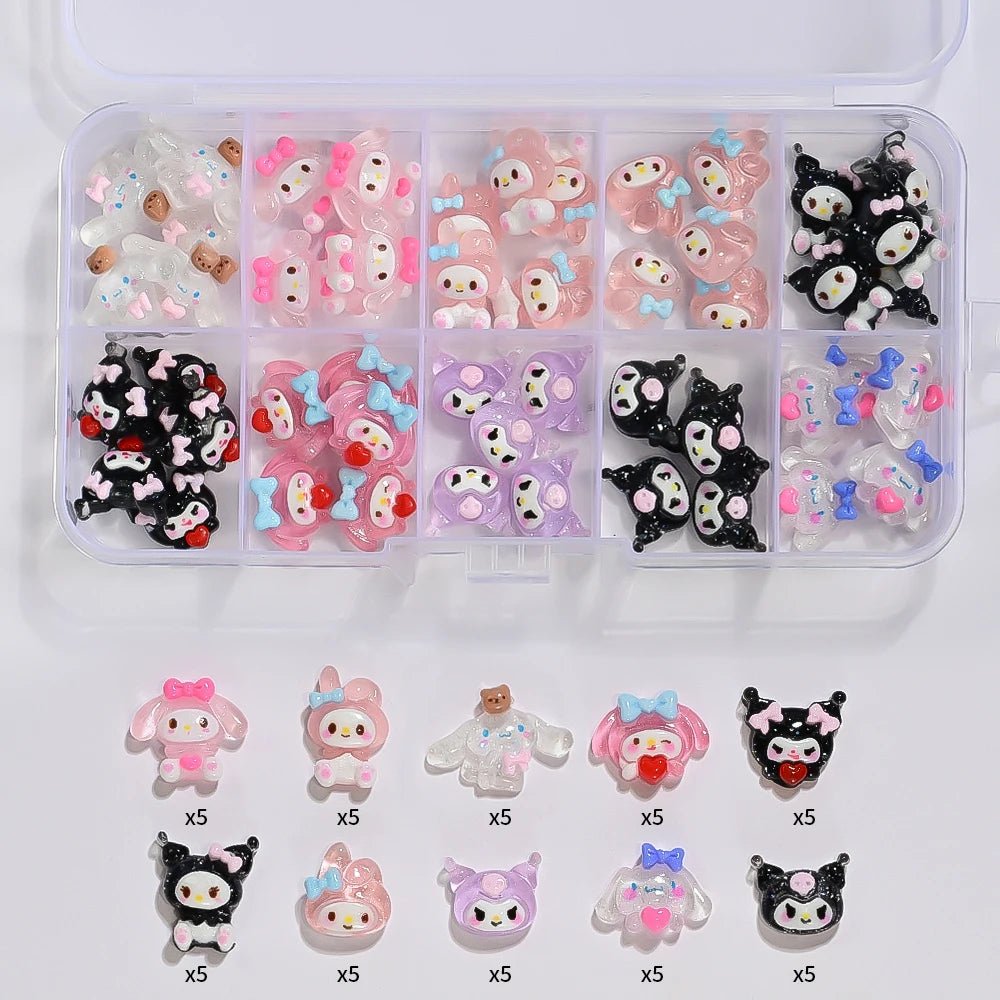 50PC Kuromi Hello Kitty 3D Nail Charms Resin Anime Accessories - Cake Pops Parties