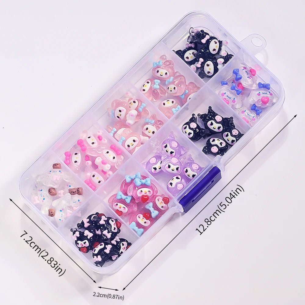50PC Kuromi Hello Kitty 3D Nail Charms Resin Anime Accessories - Cake Pops Parties