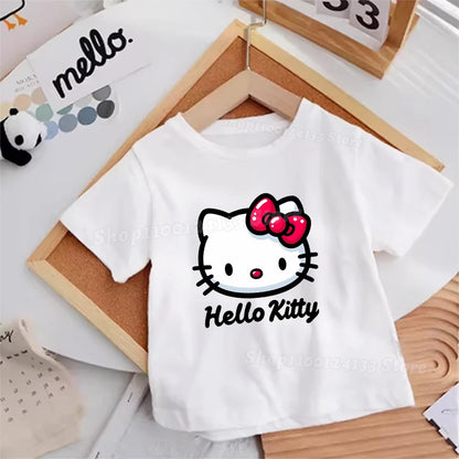 Hello Kitty Kids T-shirt Cotton Anime Print Tee - Kawaii Summer Streetwear Casual Top emphasizing comfort and style, designed for kids.