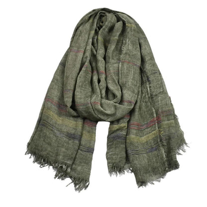 Chic Striped Cotton Linen Scarf presented in a luxurious green shade, making it an essential accessory for every occasion. Lightweight and breathable, it's great for year-round wear. Winter Hats And Scarves.