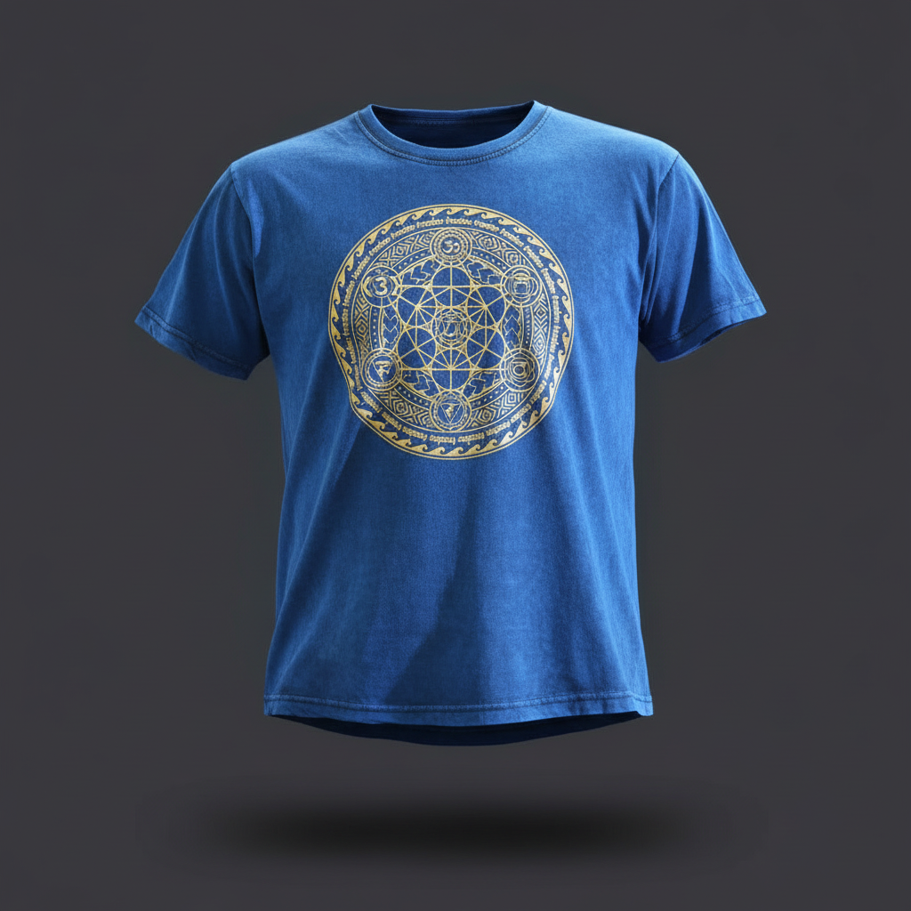 Close-up of the Chakra Large Stone Washed T-Shirt in Blue highlighting its soft fabric, ideal for casual and comfortable wear.