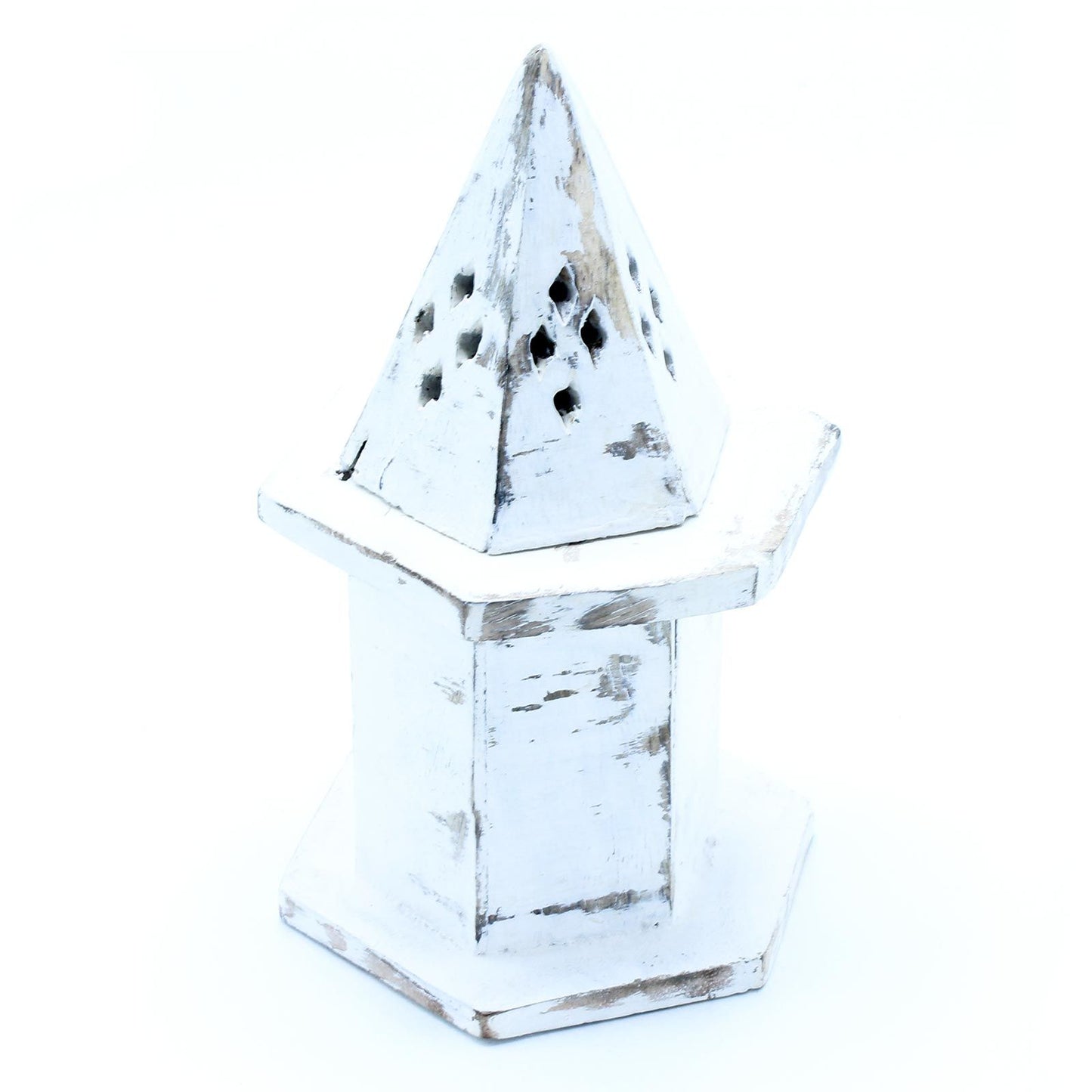 Stylish White Washed Mini House Incense Holder with unique pyramid design – a perfect Christmas gift for home fragrance lovers.