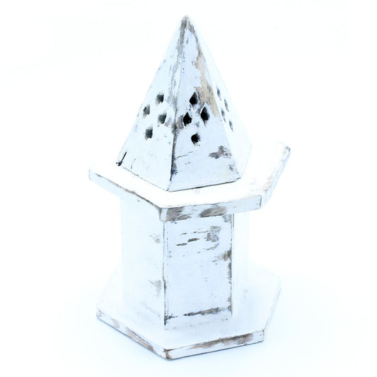 Stylish White Washed Mini House Incense Holder with unique pyramid design â€“ a perfect Christmas gift for home fragrance lovers.
