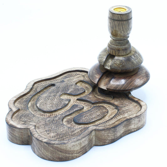 Med Mango Wood Backflow Burner - Ohm, a beautifully crafted incense holder made from sustainable mango wood, featuring an intricate design and perfect for creating a home fragrance experience. Ideal as a Christmas gift to elevate any living space with soothing scents.