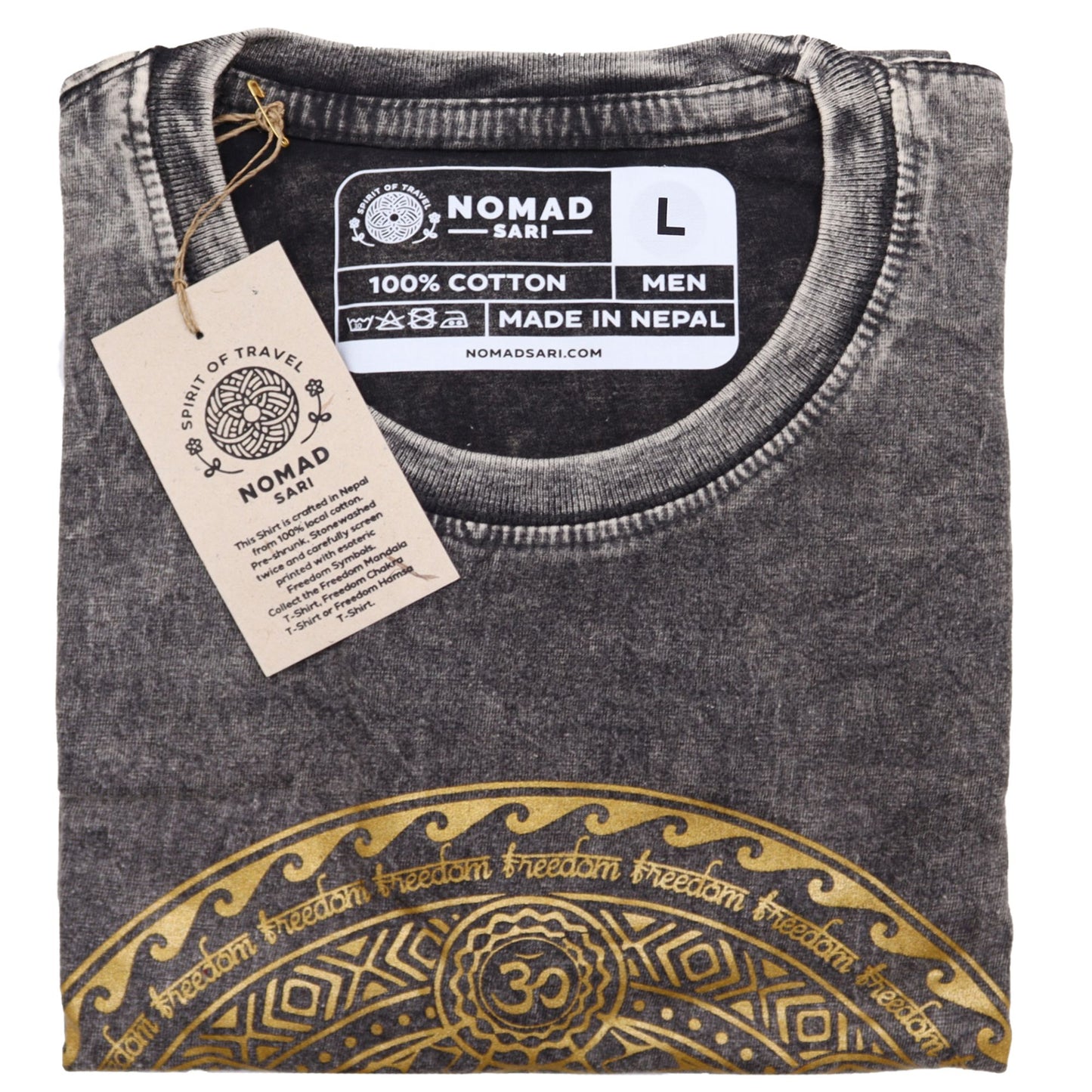 Close-up of the soft fabric texture of the Chakra Large Stone Washed T-Shirt, Dark Grey, by Cake Pops Parties, ideal for casual wear.