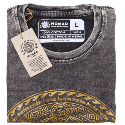 Close-up of the soft fabric texture of the Chakra Large Stone Washed T-Shirt, Dark Grey, by Cake Pops Parties, ideal for casual wear.