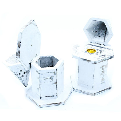 Open view of the White Washed Mini House Incense Holder showcasing its unique pyramid design – an ideal Christmas gift for adding delightful home fragrance.