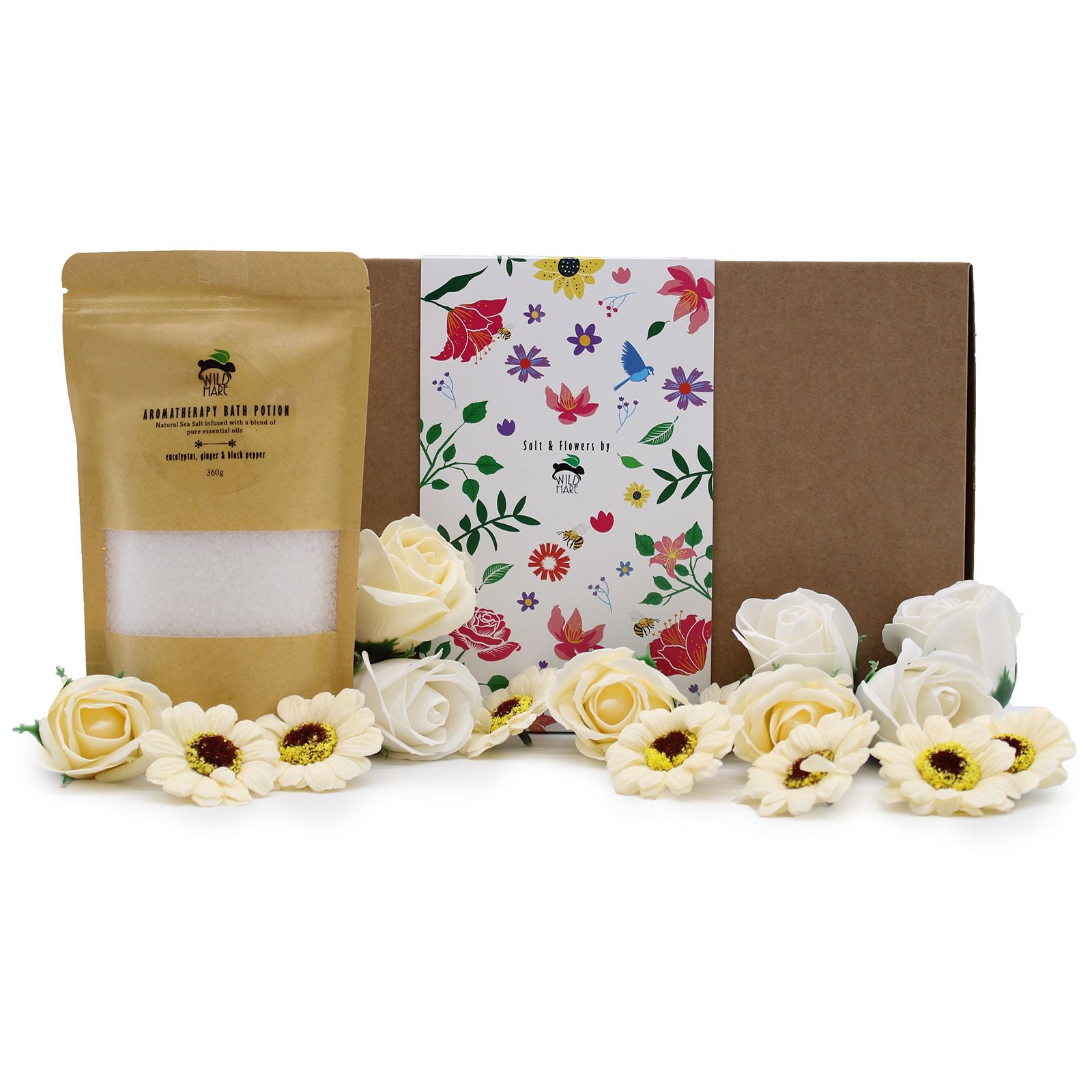 Beautifully arranged Eucalyptus Cold & Flu Bath Salt Set with bath salt packet and soap roses, a perfect addition to any self-care ritual. Ideal {{scent}} {{product_type}} – Christmas Gift Home Fragrance.