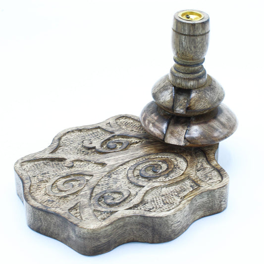 Med Mango Wood Backflow Burner - Tree of Life, showcasing intricate carvings and the elegant design of the mango wood. This unique backflow burner is perfect as a Christmas gift for home fragrance enthusiasts, enhancing any space with soothing scents.
