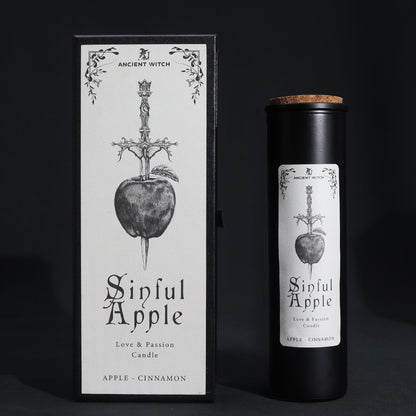 Elegant Sinful Apple & Cinnamon Candle in stylish black packaging, designed for love and passion rituals, perfect for Christmas gift home fragrance.