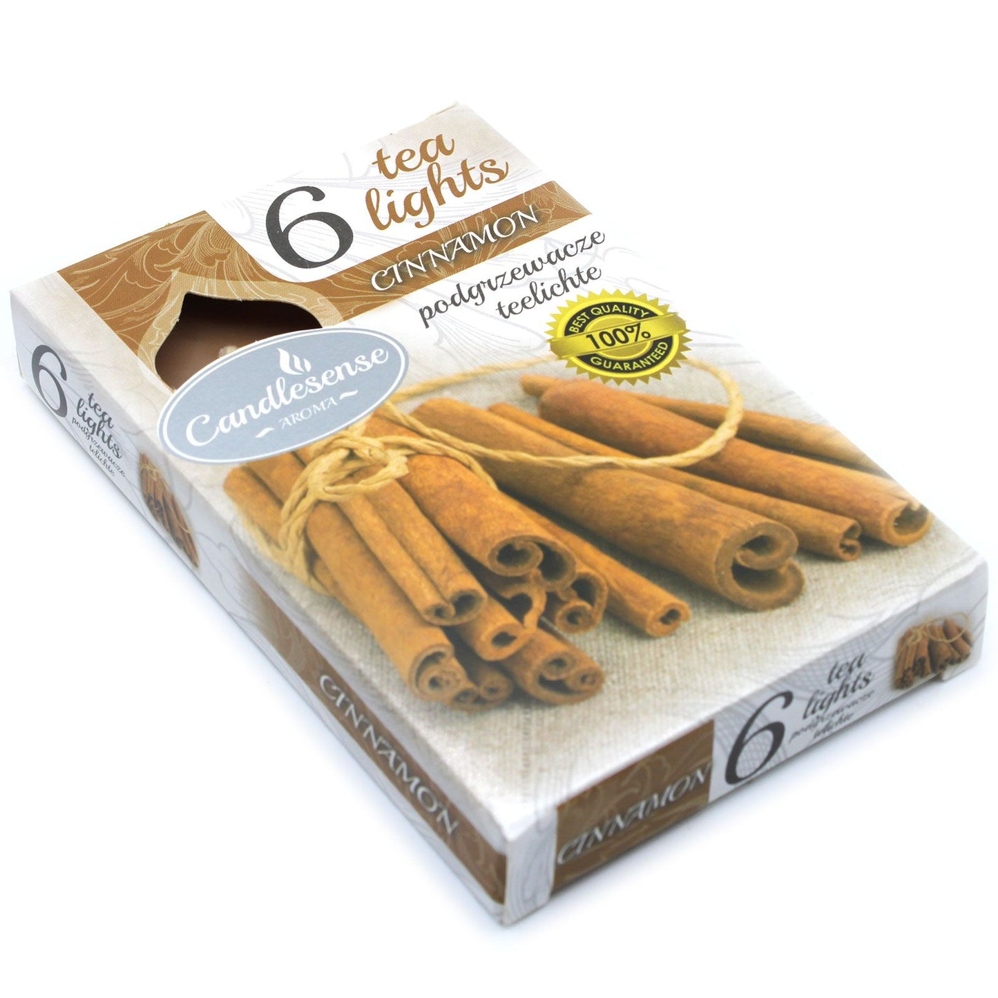 6 Cinnamon Scented Tealights - Ideal Christmas Gift Set with a stylish candle box design featuring cinnamon, perfect for enhancing your holiday ambiance. This cinnamon tealight offering is a delightful Christmas gift home fragrance.