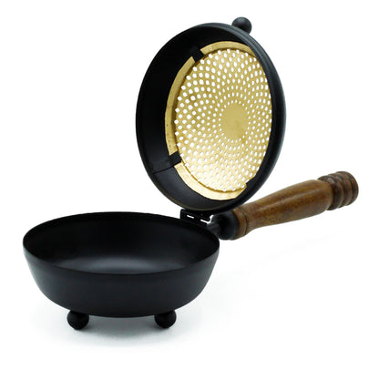 Elegant Large Iron Incense Burner With Gold Accents featuring a stylish black finish and intricate gold detailing. Perfect for creating a soothing atmosphere, this incense burner makes an excellent Christmas gift for home fragrance enthusiasts.