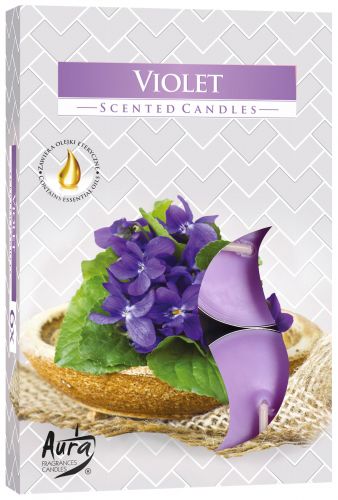 Violet Scented Tealights - Set of 6 for Relaxation & Serenity, beautifully presented with violet flowers, perfect for creating a soothing atmosphere. Ideal as a Christmas Gift Home Fragrance.