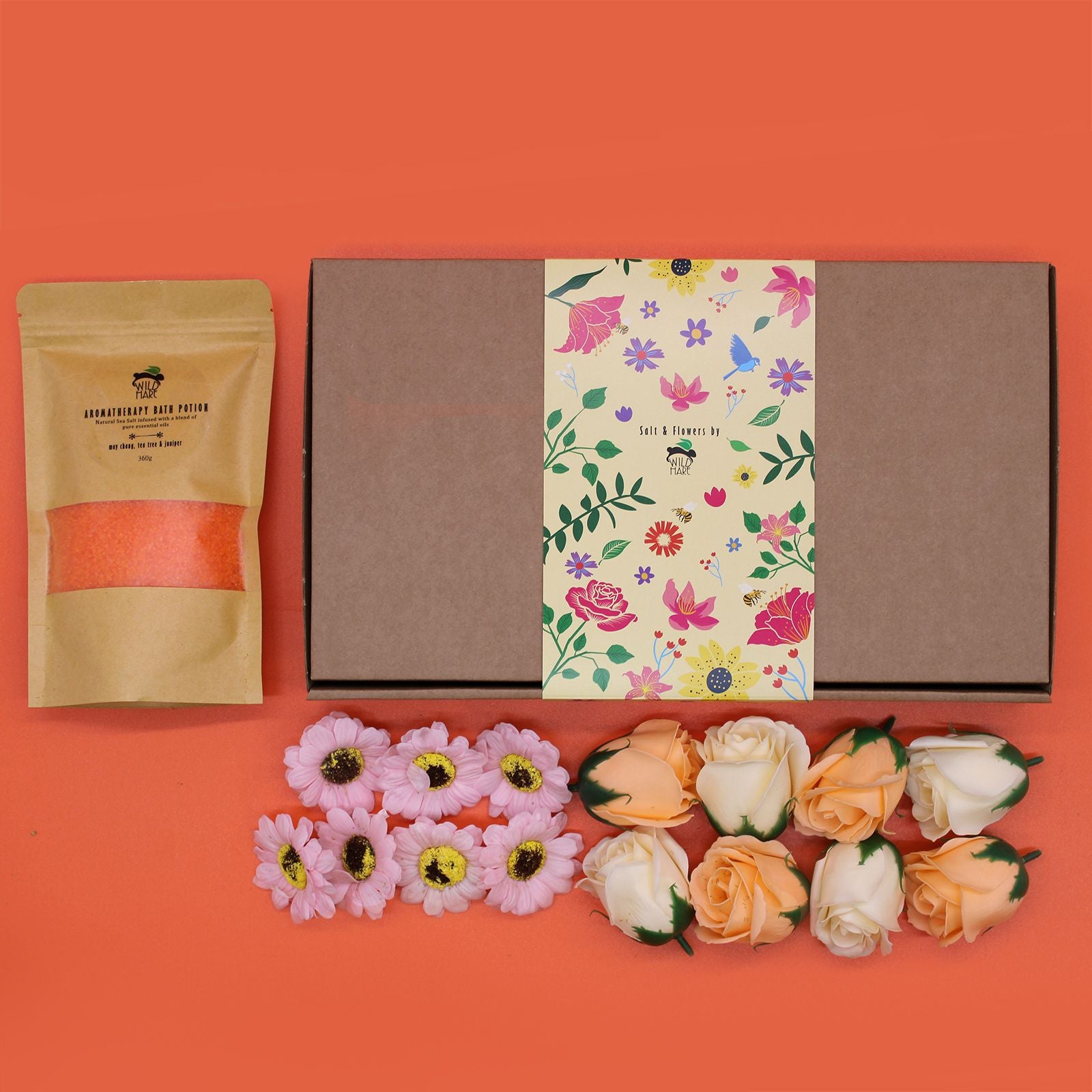 Total Detox Salt Soak Set - Aromatherapy Spa Experience presented beautifully with vibrant soap flowers and bath salts, perfect for pampering. An ideal choice for Christmas Gift Home Fragrance.