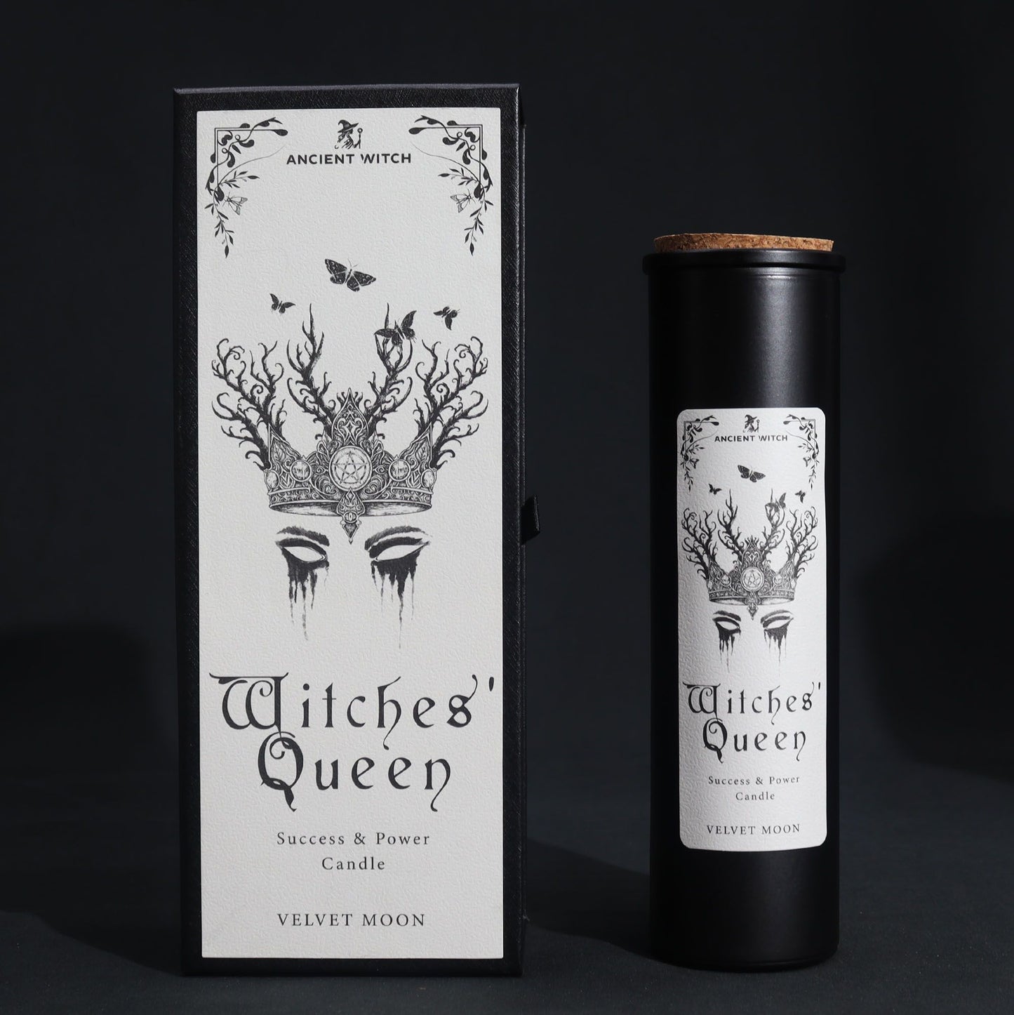 Stylish image of Witches' Queen Candle, highlighting its striking design and Velvet Moon scent – Christmas Gift Home Fragrance