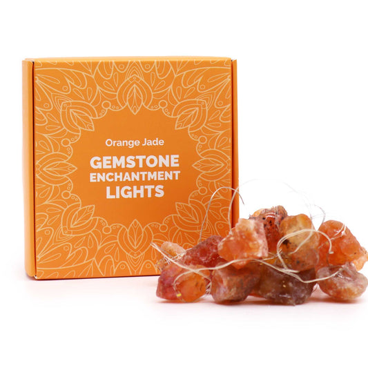 Orange Jade Gemstone Enchantment Lights â€“ 20 LED string lights perfect for cosy home decor, showcased with orange jade stones, ideal as a Christmas gift home fragrance.