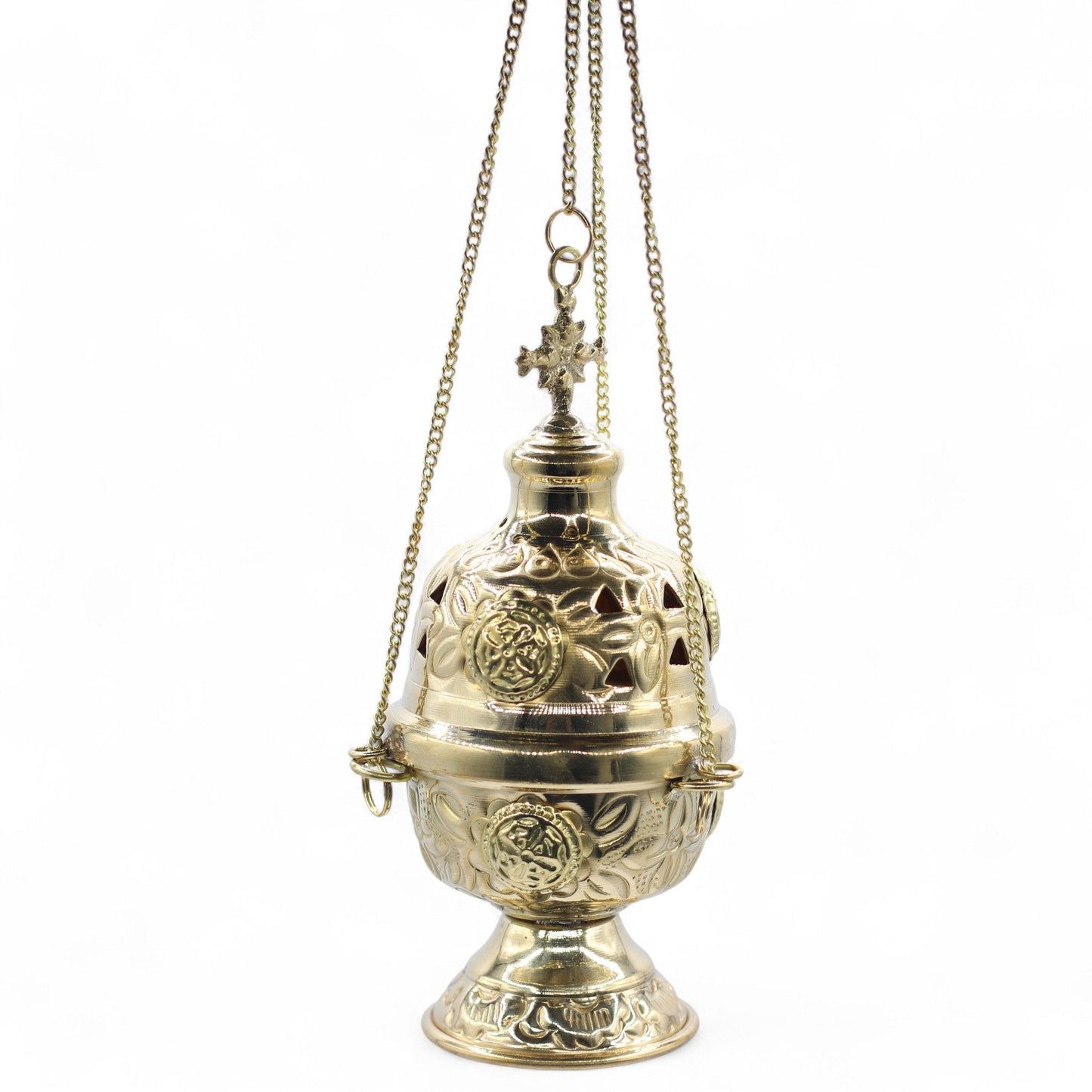 Elegant Handcrafted Hanging Brass Incense Burner highlighting its fine details. A perfect decorative element for any space and a thoughtful Christmas gift home fragrance.