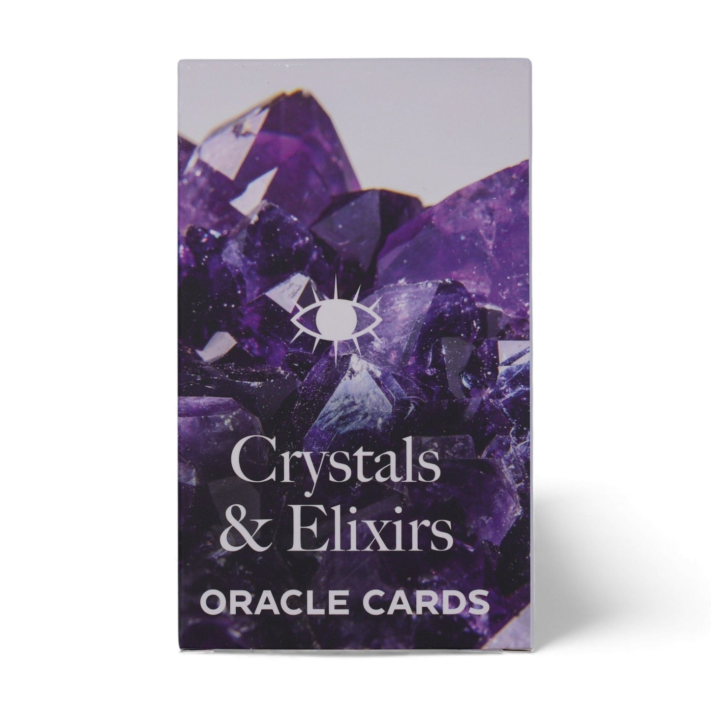 Crystals & Elixirs Oracle Cards – a beautifully designed oracle deck featuring vibrant purple gemstones, perfect for enhancing your spiritual practice and mindfulness; an ideal Christmas gift home fragrance.