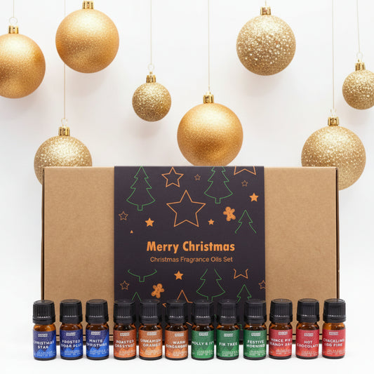 Festive Delights Fragrance Set showcasing 12 unique holiday fragrance oils for a magical Christmas.
