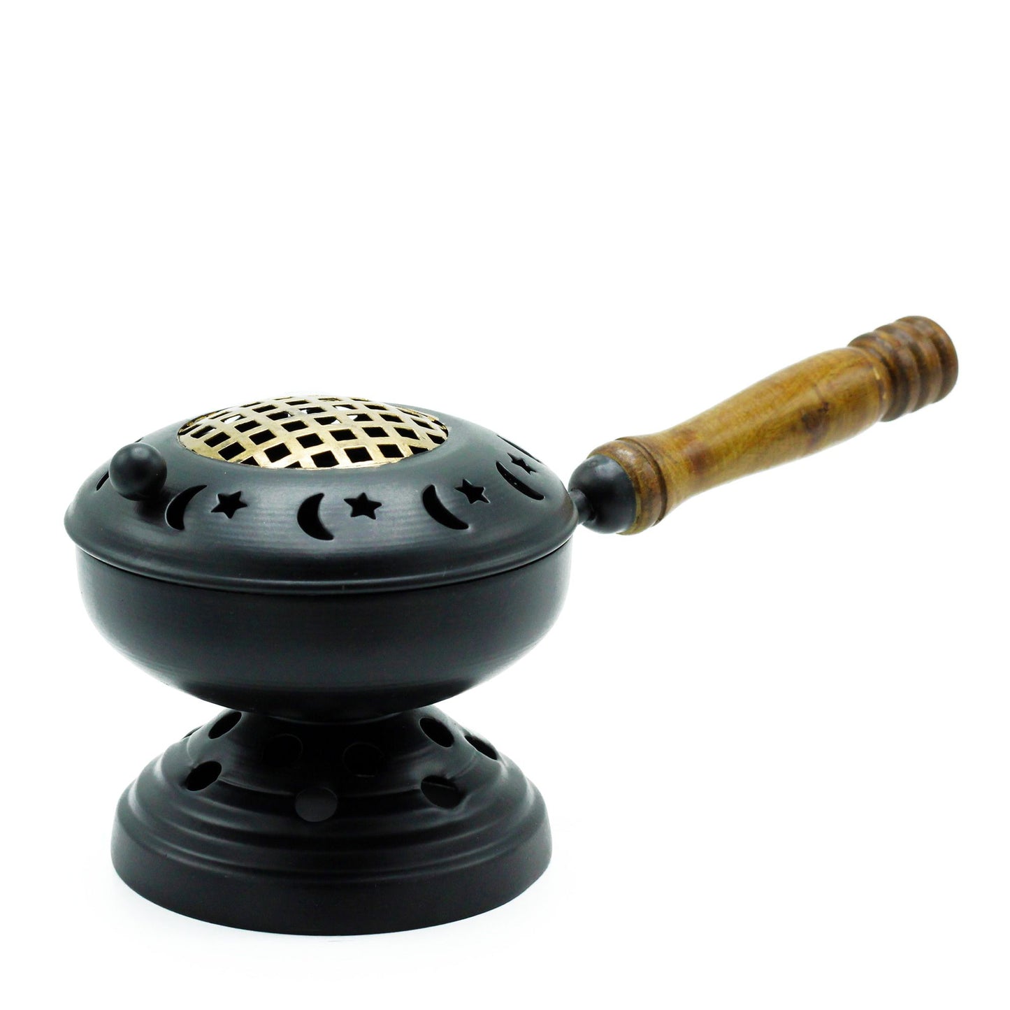 Elegant Iron Censer with Gold Accents – Perfect Incense Burner, showcasing a beautifully designed incense burner with a wooden handle, ideal as a Christmas gift for home fragrance.