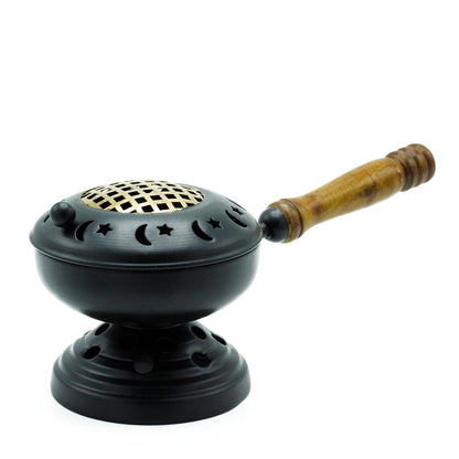Elegant Iron Censer with Gold Accents – Perfect Incense Burner, showcasing a beautifully designed incense burner with a wooden handle, ideal as a Christmas gift for home fragrance.