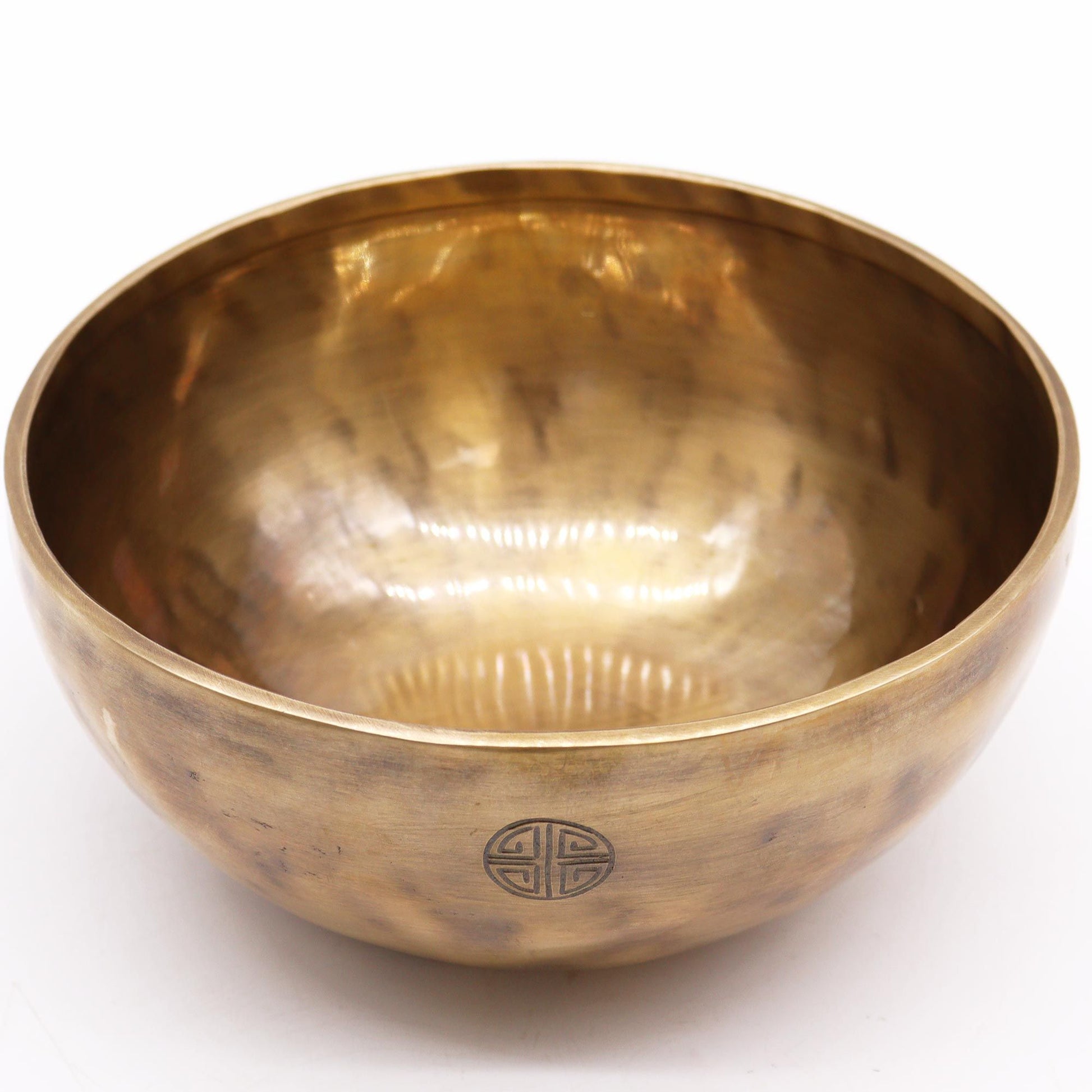 Extra Large Nepalese Moon Singing Bowl 22cm - 1450g Meditation Decor – An exquisite view of the inside of a stunning Nepalese singing bowl, reflecting light beautifully, great for creating a serene atmosphere in your space. Perfect as a Christmas Gift Home Fragrance.