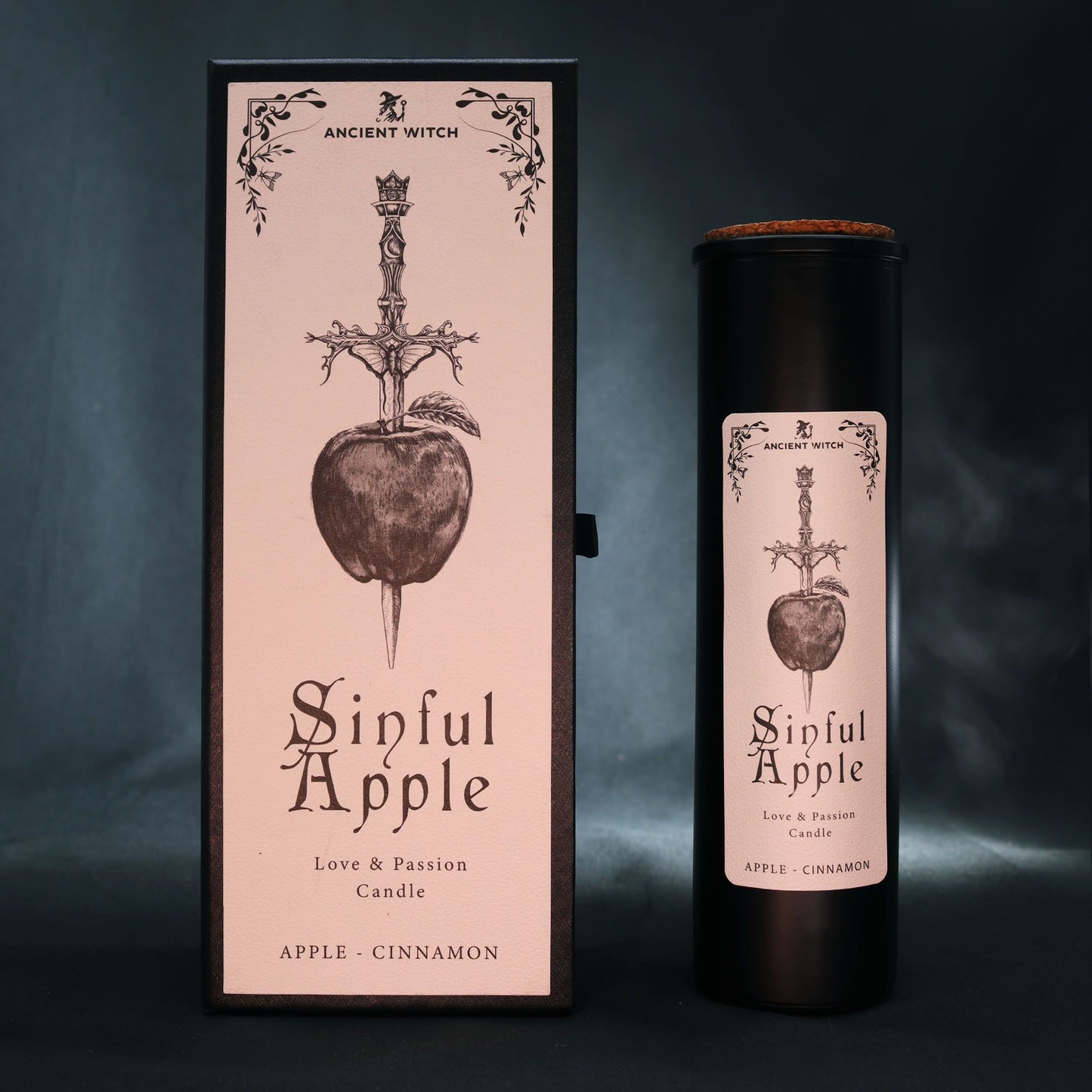 Sinful Apple & Cinnamon Candle – Love & Confidence Ritual Gift beautifully presented in a sleek black box, perfect as a Christmas gift home fragrance. Experience the enchanting scent of sweet apples and spicy cinnamon.