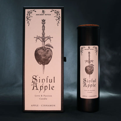 Sinful Apple & Cinnamon Candle – Love & Confidence Ritual Gift beautifully presented in a sleek black box, perfect as a Christmas gift home fragrance. Experience the enchanting scent of sweet apples and spicy cinnamon.