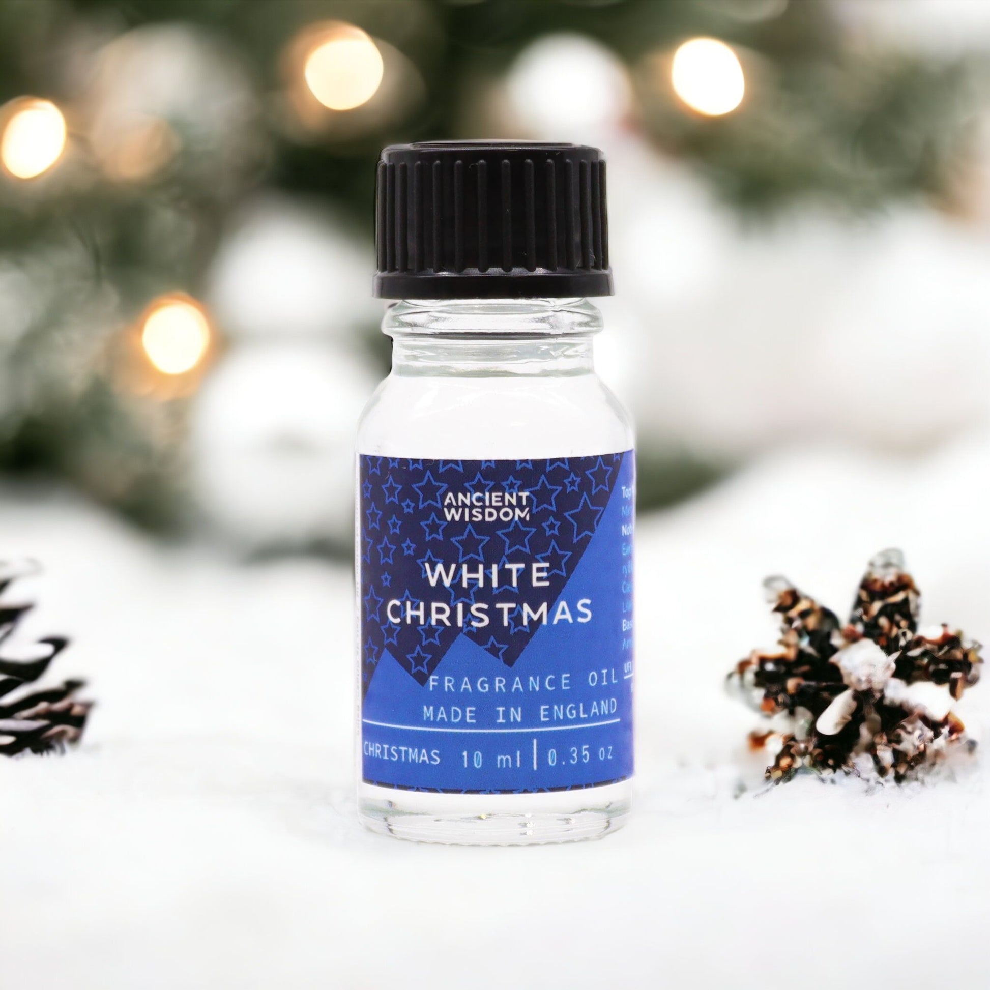 Winter wonderland decor featuring White Christmas Fragrance Oil 10ml, enhancing the festive spirit with a captivating white christmas aroma.