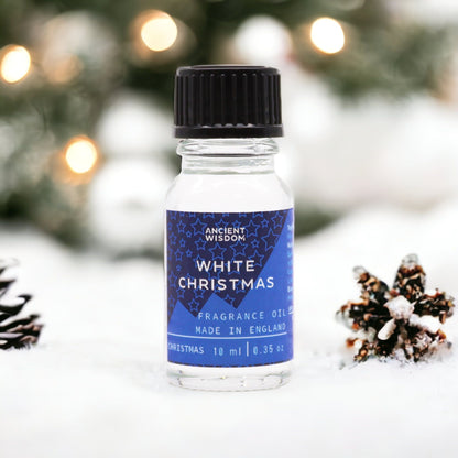 Winter wonderland decor featuring White Christmas Fragrance Oil 10ml, enhancing the festive spirit with a captivating white christmas aroma.