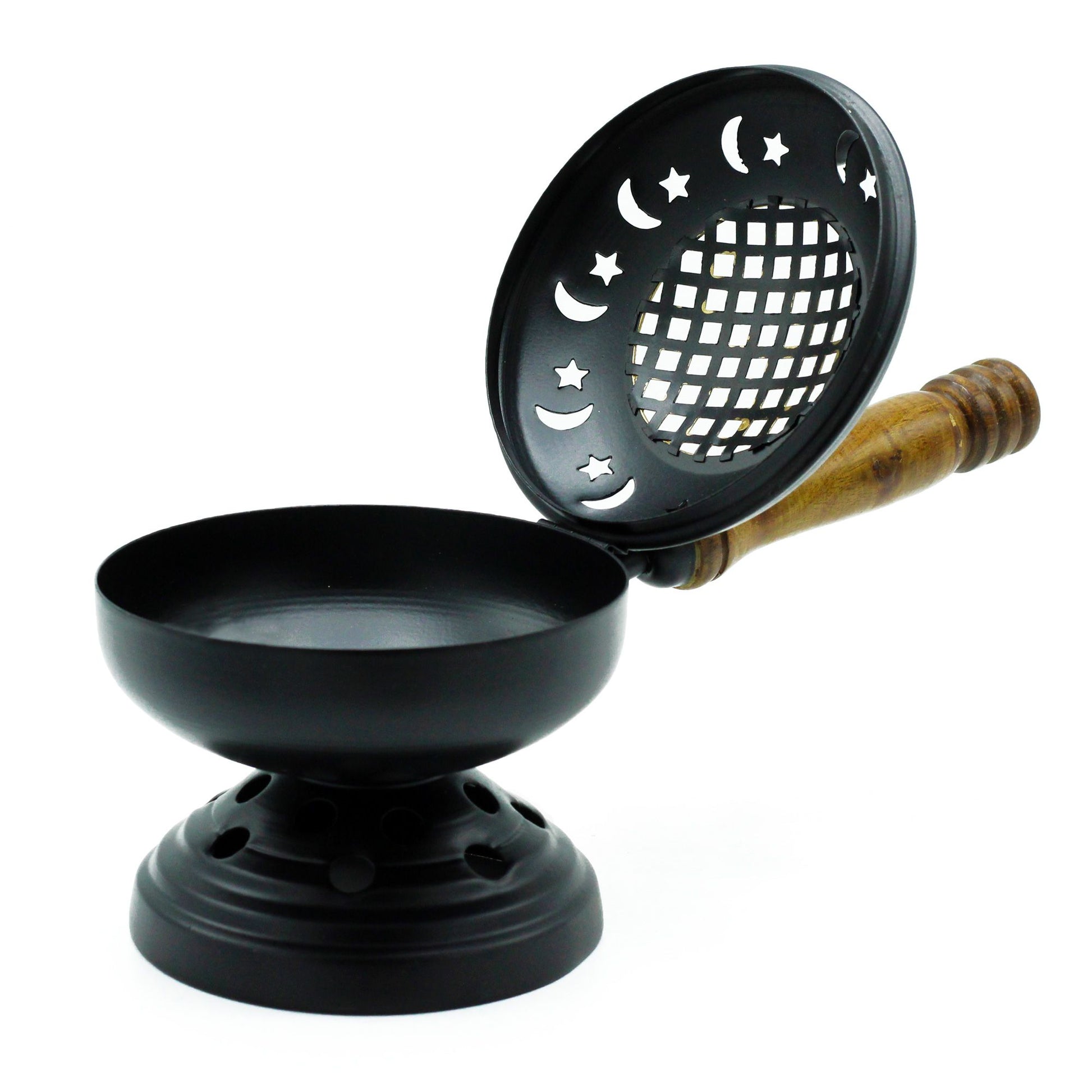 Elegant Iron Censer with Gold Accents – Perfect Incense Burner, featuring an open lid design to reveal the bowl, perfect for cones, sticks, or loose incense, making it a perfect Christmas gift for home fragrance.