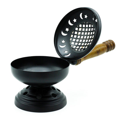 Elegant Iron Censer with Gold Accents – Perfect Incense Burner, featuring an open lid design to reveal the bowl, perfect for cones, sticks, or loose incense, making it a perfect Christmas gift for home fragrance.